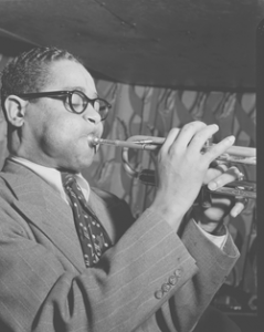 Bebop history: Portrait of Dizzy Gillespie, Famous Door Club, New York, N.Y., ca. June 1946. Photo Credit: The Library of Congress image collection, stock number LC-GLB13-0313 DLC, William P. Gottleib collection 